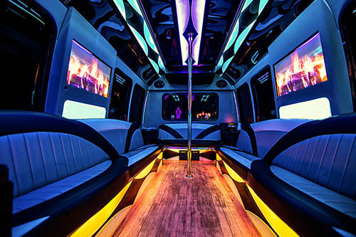 party bus with colorful lights